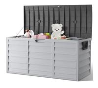 The Fellie Garden Storage Box with Wheels, 290L Lockable Outdoor & Indoor Storage Box, Dark Grey, 112x49x54cm