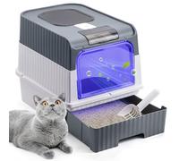 The Fellie Large Cat Litter Tray with UV Sterilisation, Grey, 48 x 35 x 36 cm