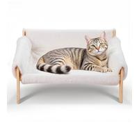 The Fellie Large Cat Sofa Bed, Sturdy Wooden Cat Hammock for Indoor Cats, Soft Cats Couch with Removable Washable Cover, Wooden Pet Sofa Suitable for Kitten, Puppy Up to 10 kg, 56 x 45 cm, White