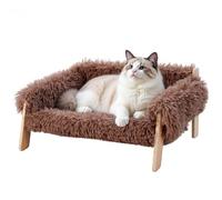 The Fellie Large Cat Sofa Bed, Sturdy Wooden Pet Sofa for Indoor Cats, Soft Cat Couch 56 x 45 x 27cm, Wooden Cats Hammock with Removable Washable Cover Suitable for Kitten, Puppy Up to 15 kg, Brown