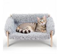 The Fellie Large Cat Sofa Bed, Sturdy Wooden Pet Sofas for Indoor Cats, Soft Cat Couch 56 x 45 x 27cm, Wooden Cats Hammock with Removable Washable Cover Hold up 10 kg, Grey