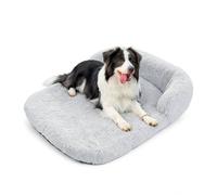 The Fellie Large Dog Bed, Soft Dog Crate Mat with U-Shape Bolster, Washable Calming Crate Bed with Non-Slip Bottom, Fluffy Dog Mattress for Dogs Cats, Grey, 100X75X4cm
