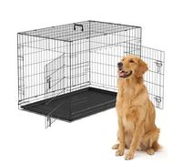 The Fellie Large Dog Crate, 42" Puppy Crates Large with Removal Tray, Folding Metal Travel Cage with Double Door, Ideal for Puppy Training, Portable Dog Cage for Car Boot
