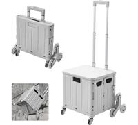 The Fellie Lightweight Stair Climber Foldable Shopping Trolley, 45L Shopping Cart on 8 Wheels, Portable Crate Handcart with Adiustable Telescopic Aluminium Handle and Lid Grocery Trolley(30kg, Grey)