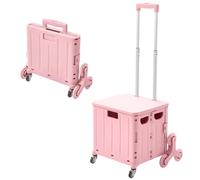 The Fellie Lightweight Stair Climber Foldable Shopping Trolley, 65L Shopping Cart on 8 Wheels, Portable Crate Handcart with Adiustable Telescopic Aluminium Handle and Lid Grocery Trolley(45kg, Pink)