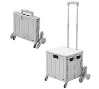 The Fellie Lightweight Stair Climber Foldable Shopping Trolley, 65L Shopping Cart on 8 Wheels, Portable Crate Handcart with Adiustable Telescopic Aluminium Handle and Lid Grocery Trolley(45kg, Grey)