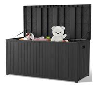 The Fellie Lockable Gadern Storage Box, 430L Outdoor Storage Box Waterproof, Plastic Garden Sotrage Box for Garden Tools, Cushions Toys, 125x56x61.5 cm, Black