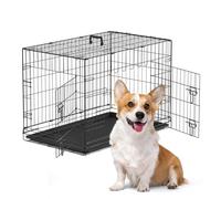 The Fellie Medium Dog Crate, Dog Cages Medium Size with Removal Base Tray, Collapsible Thickened Cat Iron Crate,35-Inch Training Cage Animal Carrier, Portable Metal Dog Travel Crate
