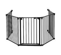 The Fellie Metal Safety Gate, Stair Gate for Dogs & Doorways, 5-Panel Foldable Dog Gate with Automatic Closing, Playpen Safety Barrier Room Divider for Pets/Child/Tree,74cm Tall, Black