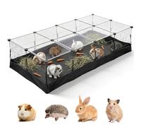 The Fellie Pet Playpen with Floor, Plastic Guinea Pig Cage with Removable Oxford Fabric Mat, Indoor Rabbit Cage, DIY Metal Pet Fence for Puppy,Kitten,Hamster,Turtle,Hedgehog(140x70x35CM 12PCS)