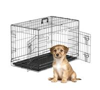 The Fellie Small Dog Crate, Foldable Dog Cage with Double Door, Metal Puppy Crates with Removal Tray, 24" Training Cage for Dogs