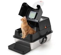 The Fellie Stainless Steel Cat Litter Box, Cat Litter Tray with Lid, Kitten Litter Tray with Top Entry, Large Litterbox, Detachable, Easy Cleaning&Odor Control, with Filter, Scoop&Mat, Black