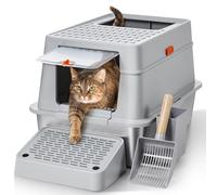 The Fellie Stainless Steel Cat Litter Box, Enclosed Litter Tray with Hood, Cat Litter Box Extra Large with Scoop & Pedal, Non-Odor, High Sided with Anti-Leakage, Carbon Filter, Grey