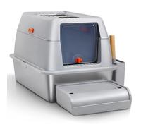 The Fellie Stainless Steel Cat Litter Box, XL Large High Sided Cat Litter Tray with Lid, Odor Free, Non-Sticky, Easy Cleaning Metal Pan for Cats, Include Scoop & Pedal, 60x40x40cm, Grey