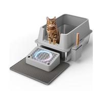 The Fellie Stainless Steel XL Cat Litter Box - Extra Large Tray for Big Cats, 30cm High Sided, Anti-Leakage, Non-Sticky, Easy Cleaning - Includes Mat and Scoop