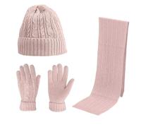 The Fellie Women Hat Scarf and Gloves Set Ladies,3 in 1 Knitted Beanie Hat Long Scarf Gloves Thick Set for Winter Outdoor Sports,Pink