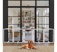 The Fellie Wooden Freestanding Dog Gate with Support Feet, 80cm Tall Foldable Stair Gate Safety Gate Pet Fence Indoor Barrier, Stair Gates for Dogs & Doorways, 5 Panels (280cm Wide, White)