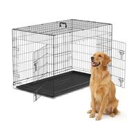 The Fellie XL Metal Dog Cage Large with 2 Doors, 48" Foldable Training Cage for Puppy, Easy Clean Dog Crates with Removable Plastic Tray, Portable Travel Crate for Puppy
