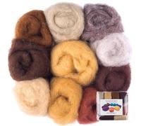 The Felt Box Needle Felting Wool - 10 Brown Shades Pack (100g Total) - Carded Batting for Core or Finish - Coarse Felting Wool for Realistic Animals, Crafts & Sculpting