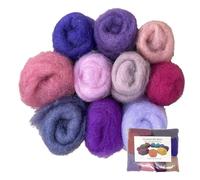 The Felt Box Needle Felting Wool - 10 Pink & Purple Shades Pack (100g Total) - Carded Batt with Coarse Short Fibres - Perfect for Flowers Animals Dolls & Pastel Crafts