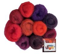 The Felt Box Needle Felting Wool - 10 Red Shades Pack (100g Total) - Carded Batt with Coarse Short Fibres - Perfect for Hearts Flowers Animals Dolls & Bold Craft Designs