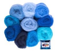 The Felt Box Needle Felting Wool - Blue Shade Pack 100g (3.5oz) Carded Batts | Short Coarser Fibres for Needle & Wet Felting, Core & Finishing Wool Craft Fibre