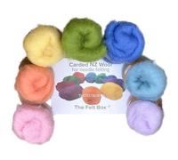 The Felt Box Needle Felting Wool - Pastel Rainbow Set 7 Colours x 20g (140g Total) Carded Wool Batts - Soft Felting Fibre for Needle & Wet Felting, Dolls, Flowers & Crafts