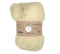 The Felt Box Needle Felting Wool - Vanilla Shade #27 Pale Yellow (100g Total) - Carded Batt with Coarse Short Fibres - Perfect for Dolls Animals Flowers & Neutral Craft Designs