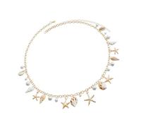 The female body chain with imitation pearls features a starfish and conch style that is portable and portable for beach vacations and party supplies
