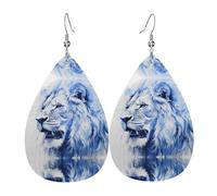 The Fierce Lion double-sided printed leather earrings int and shape of water drops, creative, light and novel, bright and vivid colors.