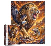 The Fierce Lion Puzzle Bald Eagle and Tiger Animal Jigsaw Volcanic Eruption Picture 1000 Pieces for Adults Beginner Challenging Family Activity Games DIY Crafts Puzzle for Home Decor Gifts