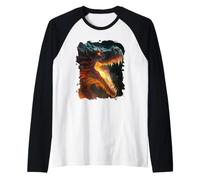 The Fiery Dragon Majesty in Power and Flames Raglan Baseball Tee