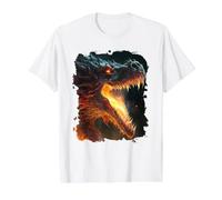 The Fiery Dragon Majesty in Power and Flames Value Graphic T-Shirt, Men, White, M