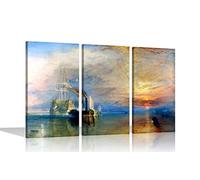 The Fighting Temeraire by William Turner Canvas Prints Framed 3 Piece Pictures Home Office Bedroom Artwork XL 86x45cm x 3 (34x18"x3)