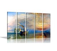 The Fighting Temeraire by William Turner Framed 5 Panel Canvas Wall Art Prints Blue Artwork Hanging Pictures 61x20cm x 5 (24x8"x5)