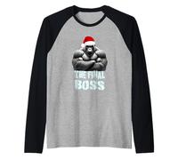 The Final Boss Silverback Gorilla Christmas Santa Hat Design Raglan Baseball Tee