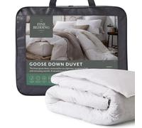 The Fine Bedding Company Goose Down Super King Duvet 13.5 Tog - Winter Duvet with Feather & Premium Down Blend, Breathable Natural Fill, Soft Cotton Cover, Washable - Super King Bed Size