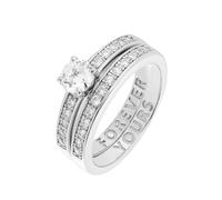 The Fine Collective Sterling Silver Cubic Zirconia Solitaire & Eternity 'Forever Yours' Message Ring Set - O