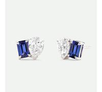 The Fine Collective Unity | 9ct White Gold 1.30ct tw. Lab Grown Diamond and Created Sapphire Toi et Moi Stud Earrings