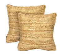 The Fine Living Co. Jute Throw Pillow Covers, Braided Decorative Pillow Covers, Farmhouse Accent, Pillows for Couch, Living Room Decor, 18 x 18 inch, Natural, 2Pc
