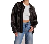 The Finns Shop 90s Retro Oversized Brown Leather Biker Jacket For Women - Perfect Y2K Gift for Her (UK, Alpha, S, Regular, Regular, Brown)