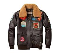 The Finns Shop Brown Bomber G1 Pilot Leather Jacket Faux Fur Collar Biker Real Leather Coat Jacket For Men (UK, Alpha, M, Regular, Regular, Brown)