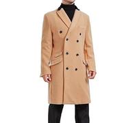 The Finns Shop Double Breasted Wool Overcoat & Cashmere Winter with Velvet Collar For Men (UK, Alpha, L, Regular, Regular, Beige)