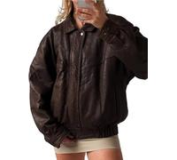 The Finns Shop Women’s Vintage Oversized Leather Jacket - Classic Biker Style, Straight Cut Leather Jacket For Women (UK, Alpha, XXL, Regular, Regular, Brown)