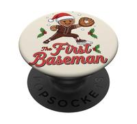 The First Baseman Gingerbread Christmas Baseball PopSockets Adhesive PopGrip