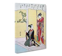 The First Day Of Spring By Harunobu Suzuki Asian Japanese Canvas Wall Art Print Ready to Hang, Framed Picture for Living Room Bedroom Home Office Décor, 30x20 Inch (76x50 cm)