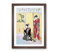 The First Day Of Spring By Harunobu Suzuki Asian Japanese Framed Print | A2 Walnut Framed Wall Art | Ready to Hang | Asian Landscape Picture | Living Room Bedroom Lounge Office