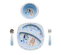 The First Years Bluey Toddler Dinnerware Set - Includes Divided Toddler Plate, Bowl, and Toddler Utensils - Dishwasher Safe Toddler Feeding Supplies Made Without BPA - 4 Count