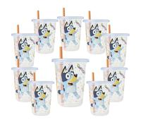 The First Years Bluey Take & Toss Toddler Straw Cups - Spill Proof Toddler Sippy Cups with Snap On Lids and Straws - Bluey Gifts and Bluey Party Supplies - 10 Oz - 10 Count