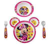The First Years Disney Minnie Mouse Dinnerware Set - Toddler Plates and Toddler Utensils- 4 Piece Set
